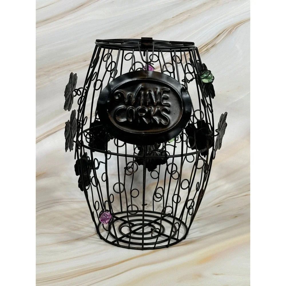 Metal Wine Cork‎ Barrel Decorative Holder Glass Beads Sturdy 6.5 x 6.5 x 9.5